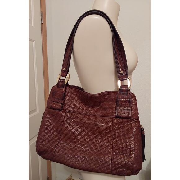 B. MAKOWSKY Brown Leather Woven Hobo Shoulder Purse Bag Designer Quality - Picture 2 of 5